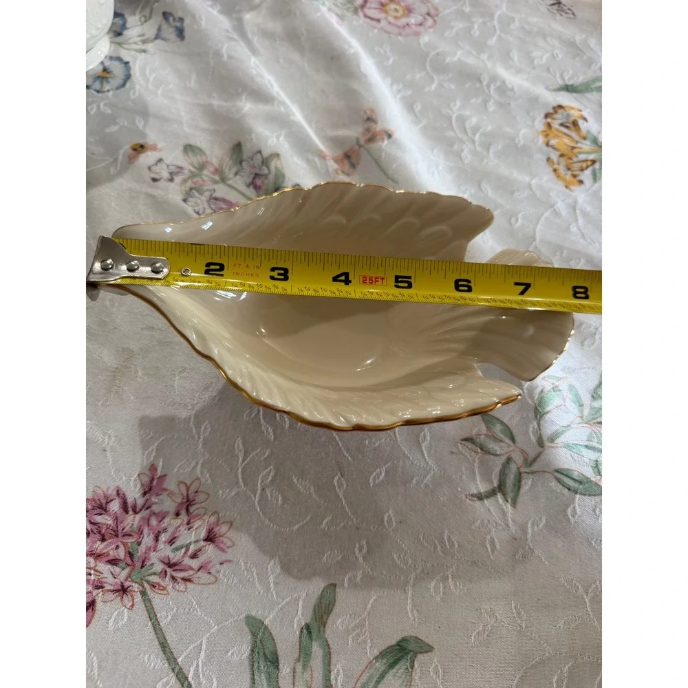 Lenox Ivory China Bird Swan Bowl Gold Trim Embossed Feather Serving Dish USA